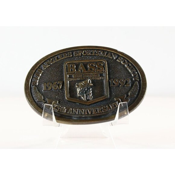Bass Anglers Sportsman Society Belt Buckle Solid Brass 1992 Vintage USA Made - Picture 1 of 2